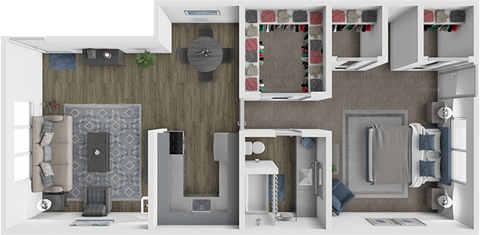 Floor plan for 1 bed, 1 bath, 750 sqft