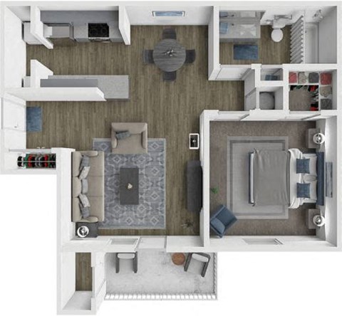 Floor plan for 1 bed, 1 bath, 731 sqft
