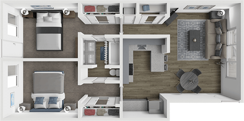 Floor plan for 2 beds, 1 bath, 926 sqft