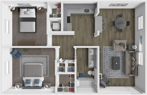 Floor plan for 2 beds, 1 bath, 850 sqft