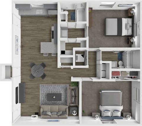 Floor plan for 2 beds, 2 baths, 1000 sqft