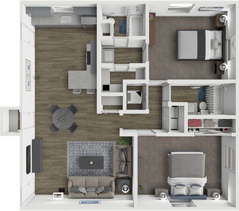 Floor plan for 2 beds, 2 baths, 1000 sqft