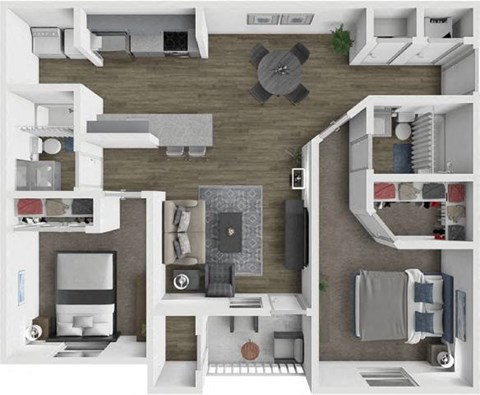 Floor plan for 2 beds, 2 baths, 982 sqft
