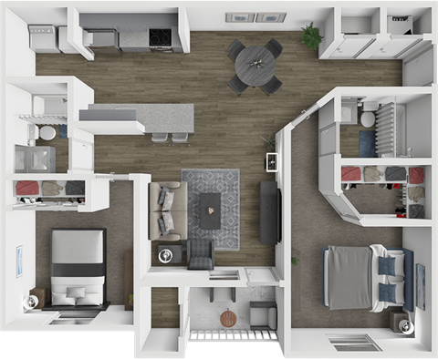 Floor plan for 2 beds, 2 baths, 950 sqft