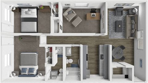 Floor plan for 2 beds, 2 baths, 926 sqft
