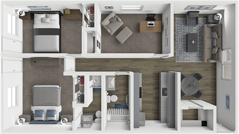 Floor plan for 2 beds, 2 baths, 926 sqft