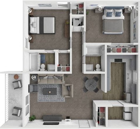 Floor plan for 2 beds, 2 baths, 950 sqft
