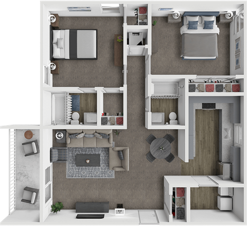 Floor plan for 2 beds, 2 baths, 950 sqft