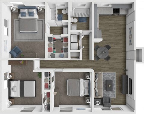 Floor plan for 3 beds, 2 baths, 1250 sqft