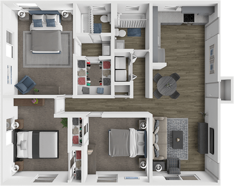 Floor plan for 3 beds, 2 baths, 1250 sqft