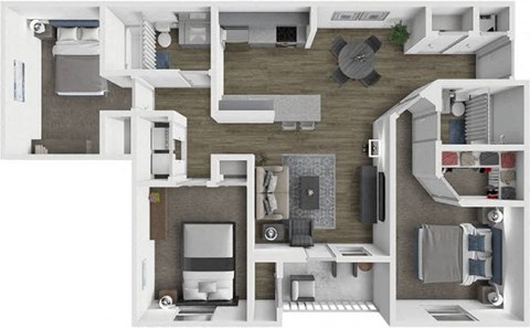 Floor plan for 3 beds, 2 baths, 1141 sqft