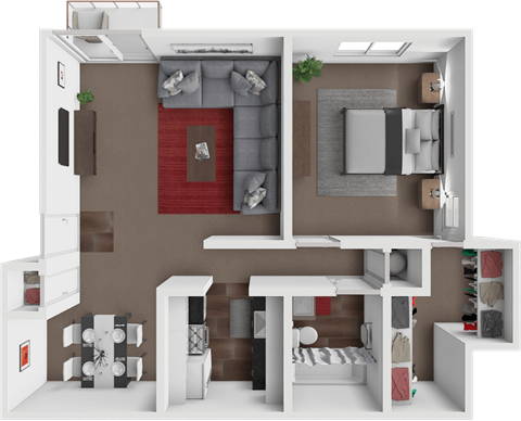 Floor plan for 1 bed, 1 bath, 722 sqft