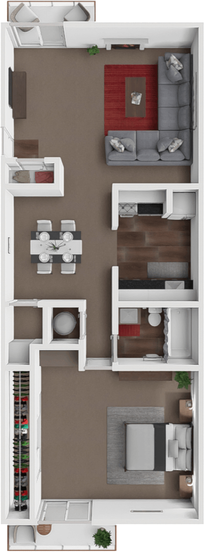 Floor plan for 1 bed, 1 bath, 814 sqft