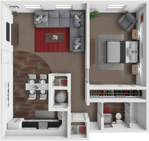 Floor plan for 1 bed, 1 bath, 674 sqft