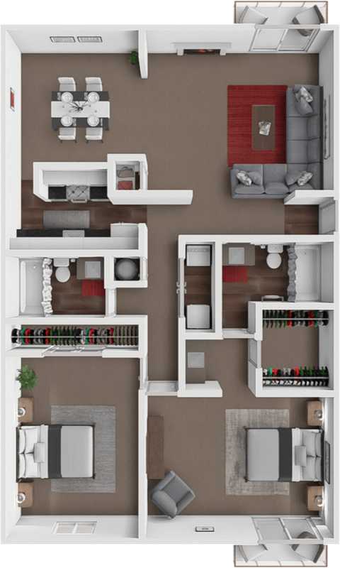 Floor plan for 2 beds, 2 baths, 1210 sqft