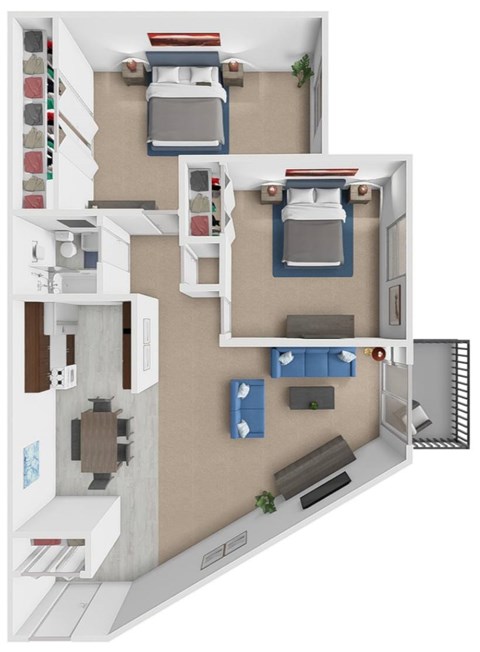 Floor plan for 2 beds, 1 bath, 915 sqft