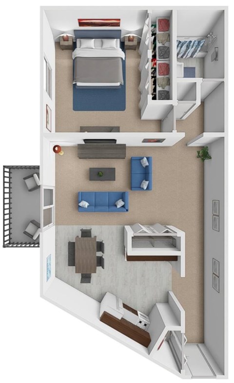 Floor plan for 1 bed, 1 bath, 785 sqft