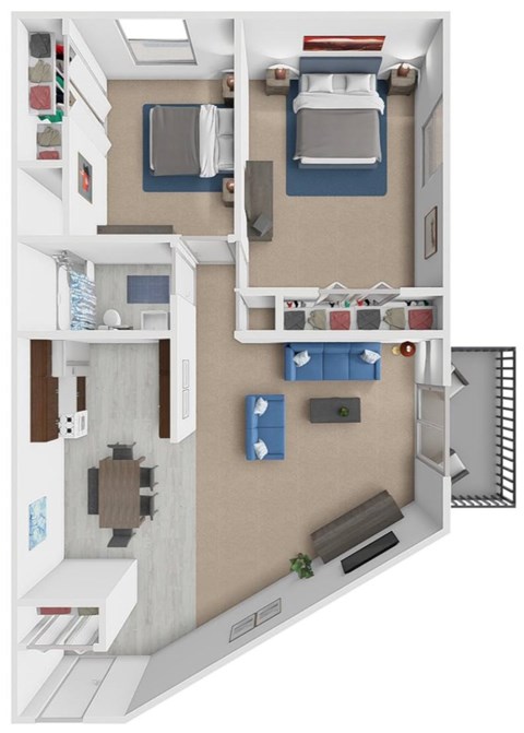 Floor plan for 2 beds, 1 bath, 860 sqft