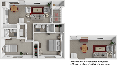 Floor plan for 2 beds, 2 baths, 1011 sqft