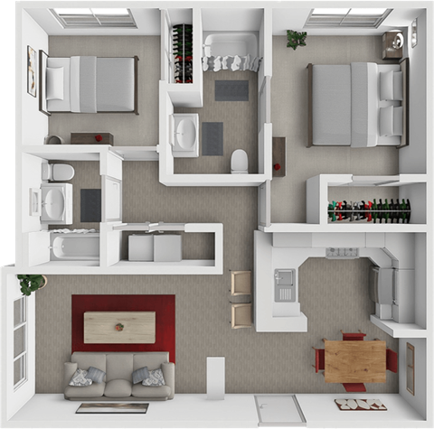 Floor plan for 2 beds, 2 baths, 1012 sqft