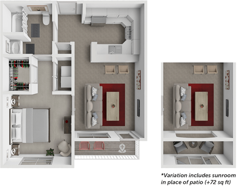 Floor plan for 1 bed, 1 bath, 756 sqft