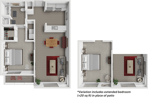 Floor plan for 1 bed, 1 bath, 790 sqft