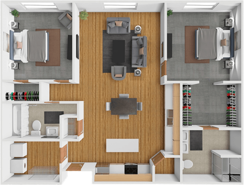 Floor plan for 2 beds, 2 baths, 1095 sqft