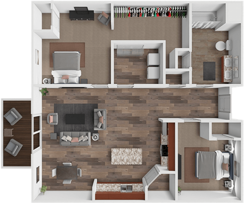 Floor plan for 2 beds, 1 bath, 936 sqft