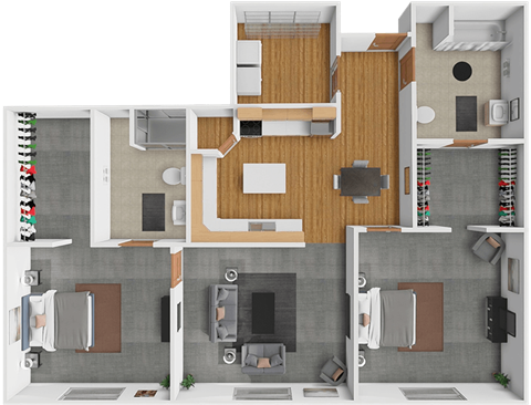 Floor plan for 2 beds, 2 baths, 956 sqft