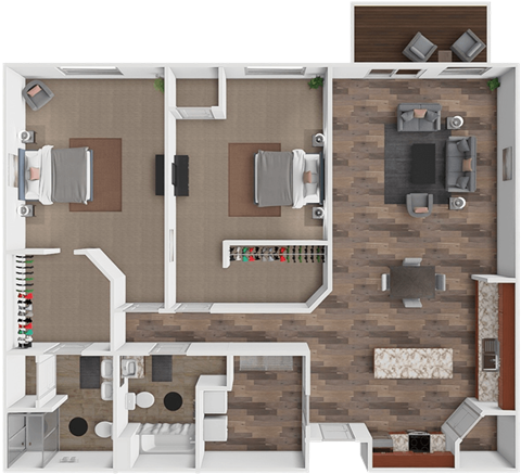 Floor plan for 2 beds, 2 baths, 1253 sqft