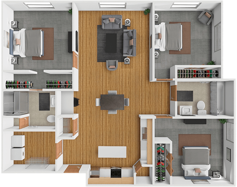 Floor plan for 3 beds, 2 baths, 1201 sqft