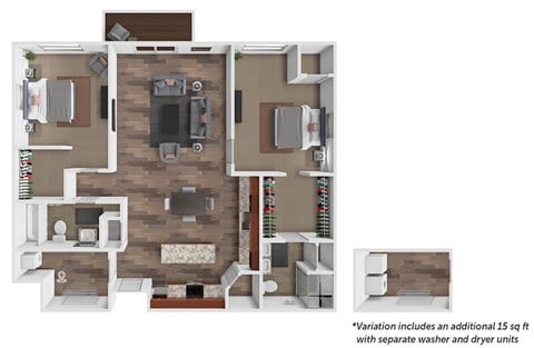 Floor plan for 2 beds, 2 baths, 1213 sqft