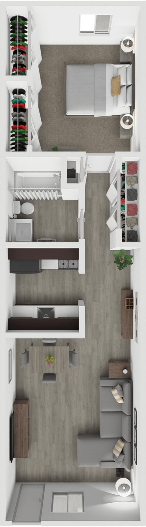 Floor plan for 1 bed, 1 bath, 580 sqft