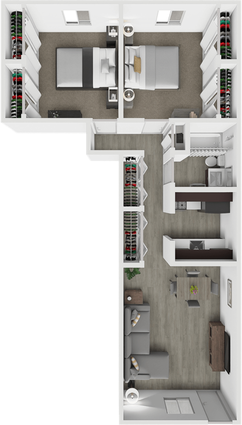 Floor plan for 2 beds, 1 bath, 680 sqft