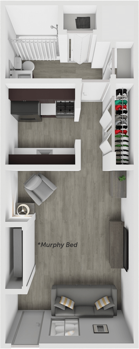 Floor plan for studio, 1 bath, 500 sqft