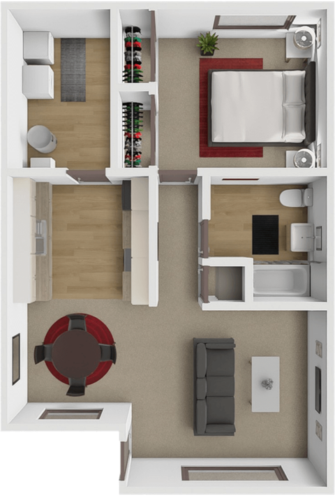 Floor plan for 1 bed, 1 bath, 720 sqft