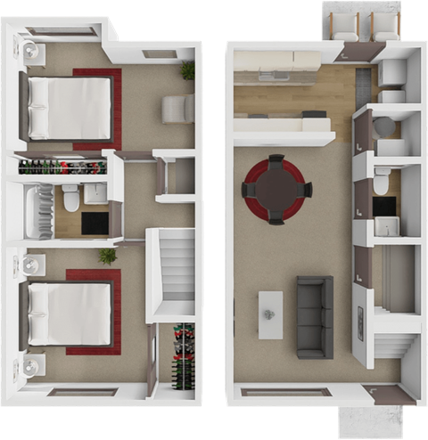 Floor plan for 2 beds, 1.5 baths, 960 sqft