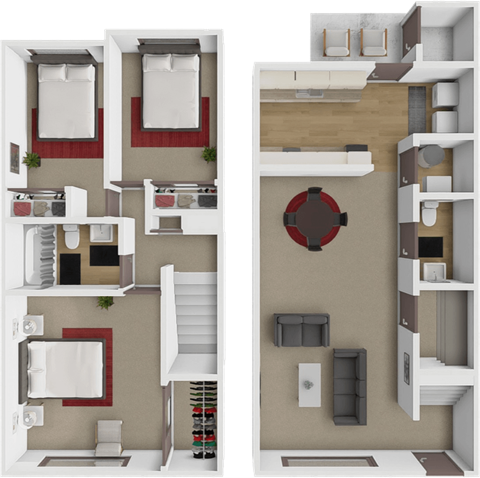 Floor plan for 3 beds, 1.5 baths, 1280 sqft