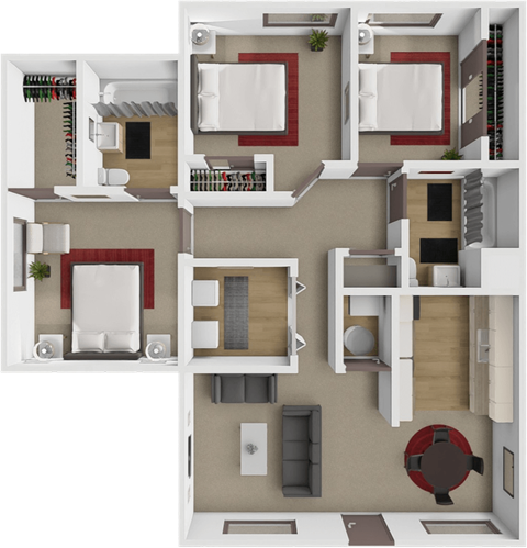 Floor plan for 3 beds, 2 baths, 1060 sqft