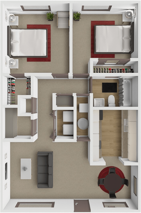 Floor plan for 2 beds, 1 bath, 920 sqft