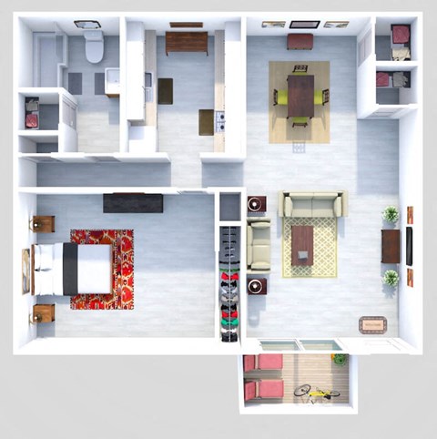 Floor plan for 1 bed, 1 bath, 681 sqft
