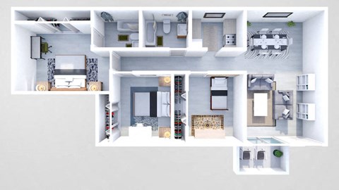 Floor plan for 3 beds, 2 baths, 1137 sqft