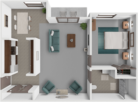 Floor plan for 1 bed, 1 bath, 674 sqft