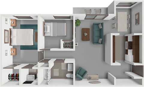 Floor plan for 2 beds, 1.5 baths, 844 sqft