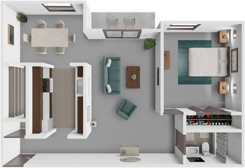 Floor plan for 1 bed, 1 bath, 793 sqft