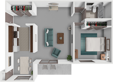 Floor plan for 1 bed, 1 bath, 686 sqft