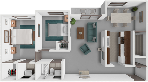Floor plan for 2 beds, 1.5 baths, 949 sqft