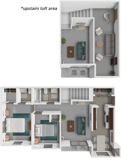 Floor plan for 2 beds, 1.5 baths, 1025 sqft
