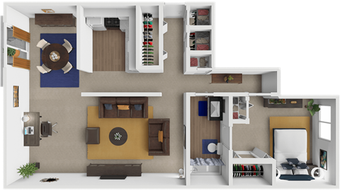 Floor plan for 1 bed, 1 bath, 930 sqft