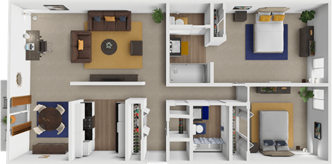 Floor plan for 2 beds, 2 baths, 1200 sqft